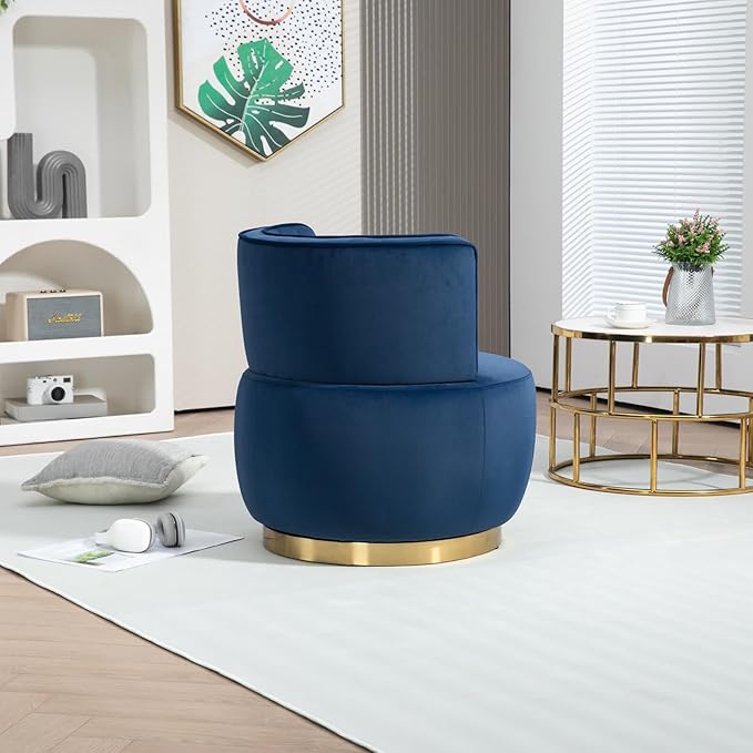 360 Swivel Barrel Chair Velvet Modern Accent Chair Upholstered Mid Century Comfy Arm Chair Round Sherpa Side Chair for Nursery Living Room Bedroom Office Waiting Room Blue