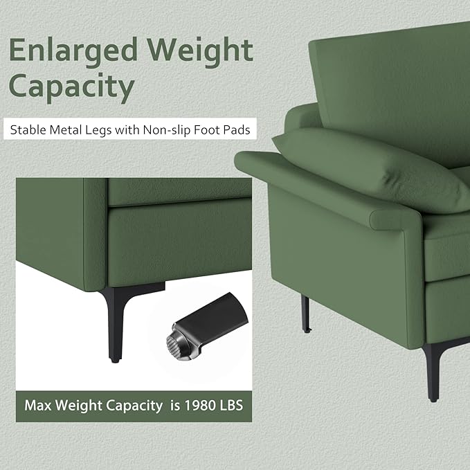 Giantex 3-Seat Sectional Sofa Couch 100.5 L Convertible Sleeper with Removable Armrest Cushion Modern Fabric Upholstered Modular Sofa for Living Room Apartment Dormitory Reception Room Green