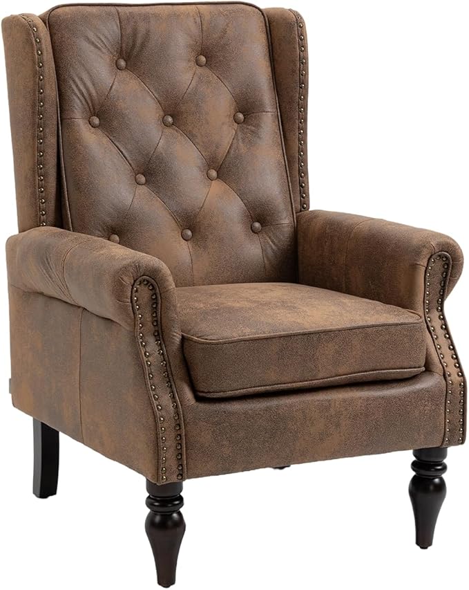 Mid-Century High Wingback Chair Microfiber Accent Chair Armchair with ButtonsModern Living Room Chairs with Rivet DecorationLeisure Single Sofa Chair for BedroomClubHome Reception (Coffee.)