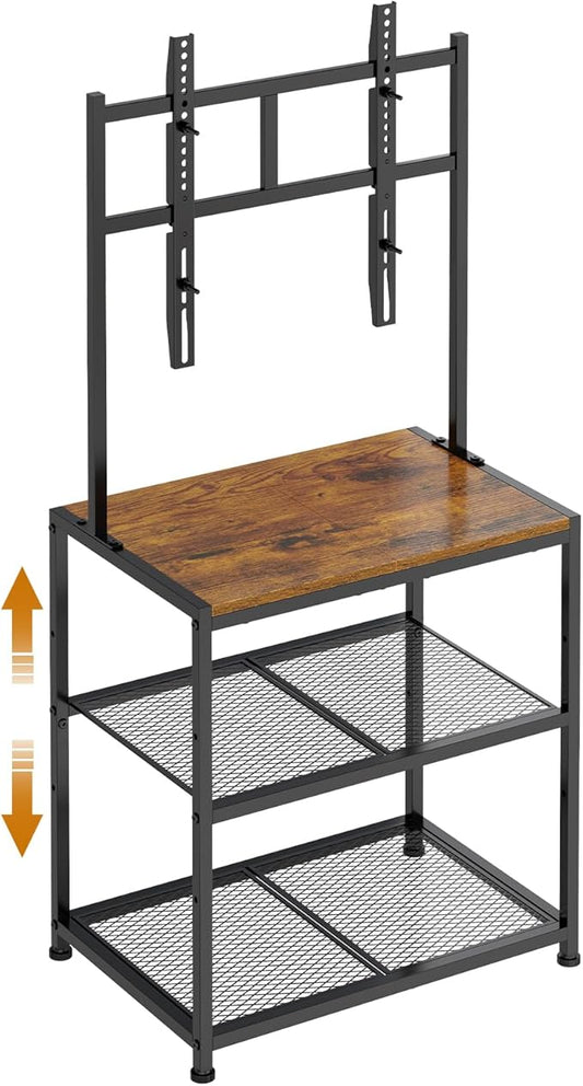 23 Inch to 50 Inch Floor Small Corner TV Stand with Storage Shelves for Living Room Bedroom Universal Floor Television Stands with Mount Rustic Brown Corner TV Table Desk Shelf for Small Space