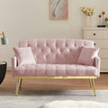 Antetek Upholstered Velvet Loveseat Sofa Modern Small Couch with Side Pocket and Golden Metal Legs Tufted Leisure Sofa for Living Room Bedroom Office Pink