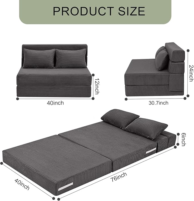 MeMoreCool Boneless Folding Sofa Bed – Corduroy 4-in-1 Convertible Futon Chair Compact Floor Sleeper with Foam &amp Washable Cover 1200 lb Capacity Couch Bed for Small Rooms Dorms Apartments