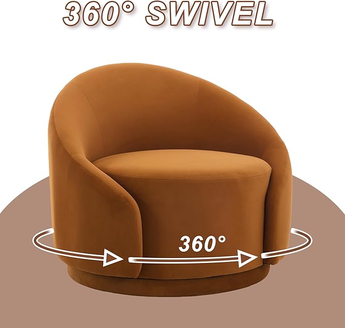 Swivel Accent Chairs Set of 2 Swivel Velvet Chair for Living Room No Assembly Small Comfy Round Barrel Armchair for Bedroom Office Waiting Room Orange