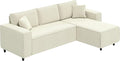 HOMCOM 95 Sectional Sofa with Reversible Chaise Lounge L-Shaped Corner Sofa with Corduroy Fabric Pocket Spring 2 Pillows Wide Arm Thick Padded 3 Seat Couch for Living Room Cream White