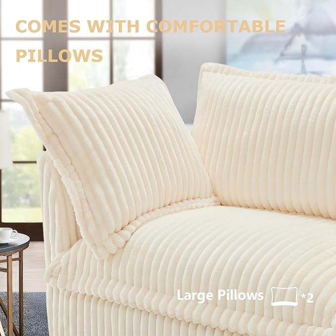 49''W Corduroy Chaise Lounge Chair Indoor Oversized Upholstered Sleeper Sofa with Movable Ottoman and 2 Pillows Removable Sofa Cover for Living Room Home Theater Apartment(Beige)