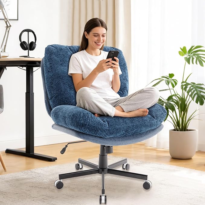 Oversized Swivel Accent Chairs with Ottoman for Living Room Bedroom Extra Wide Rocking Swivel Criss Cross Chair with WheelsBlue