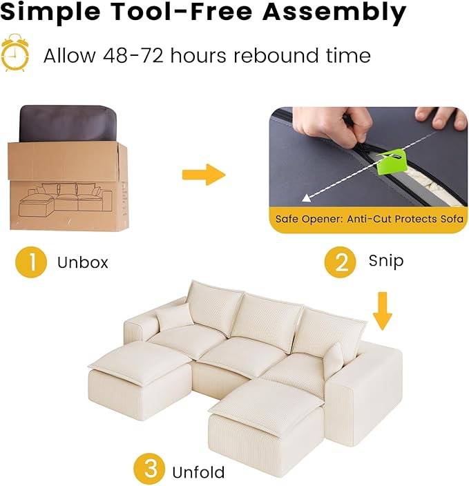 107 Cloud U-Shaped Modular Sectional Sofa for Living Room with Ottoman No Assembly Required Deep Seat Couch in Two Box.