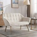48 Small Loveseat for Small Spaces Modern Sherpa Mini Sofa Couch 2-Seater Velvet Love Seat with Quilting Back and Gold Legs for Living Room/Bedroom Cream