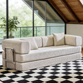 Convertible Sleeper Sofa Bed Corduroy Upholstered Modular Floor Couch Queen/King Size Foldable Futon with futon Memory Foam for Apartment Living Room Bedroom (Off White 80.15)