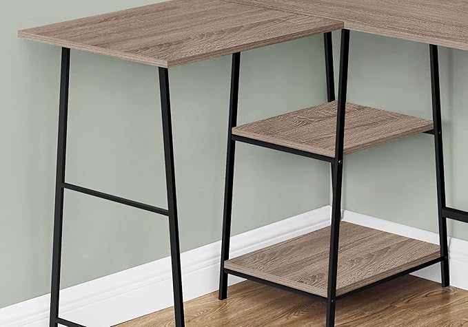 Computer Desk Home Office Corner Storage Shelves 48 l L Shape Work Laptop Brown Laminate Black Metal Contemporary Modern