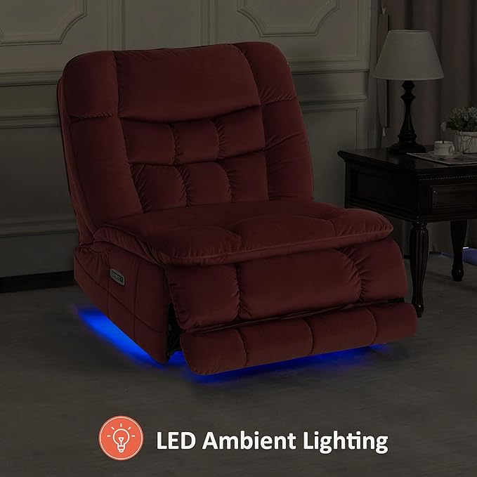 MCombo Dual Motor Oversized Power Recliner Chair 38.2'' Large Wide Seat Rocker Recliner with LED Lighting USB Ports Perfect for Living Room Office and Home Theater Fabric PR607 (Burgundy)