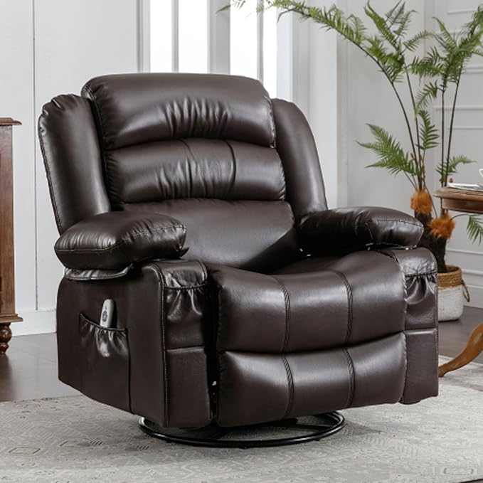 Electric Recliner Chairs for Adults Massage Recliner Chair with Heat 360 Swivel Recliners Chair for Living Room with 2 Cup Holders &amp USB Charge Port Rocking Function and Side Pocket (Brown)