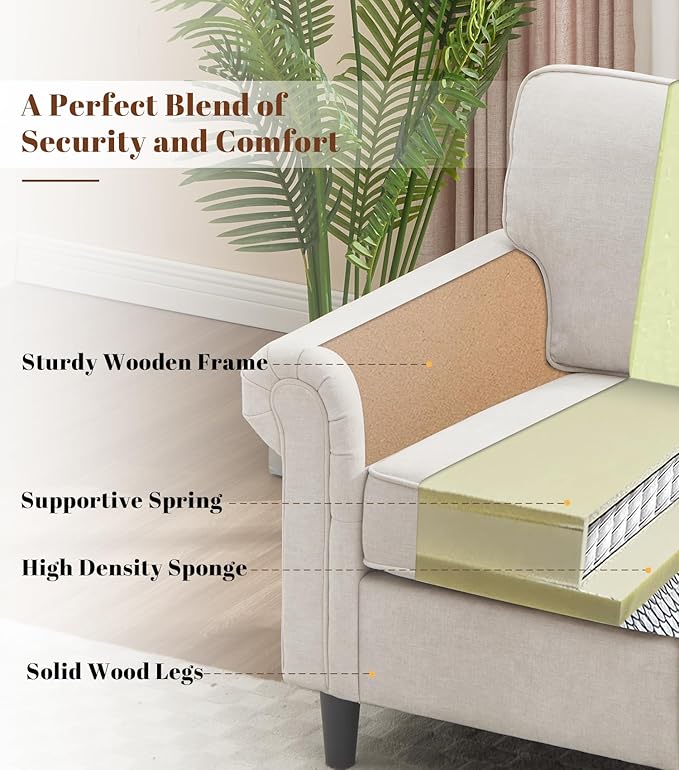Kingfun Loveseat 2 Seater Couch with Chair Mid Century Modern Chenille Sofa Set with Rolled Arms and Deep Seats Fluffy Comfort for Living Room Apartment Easy Assembly Beige
