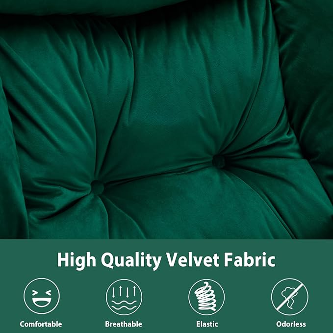 Lazy Chair Thick Padded Comfy Velvet Accent Lounge Chair with Stable Frame Leisure Sofa Armchair with Armrests and Side Pocket Reading Chair for Bedroom Living Room Office Green