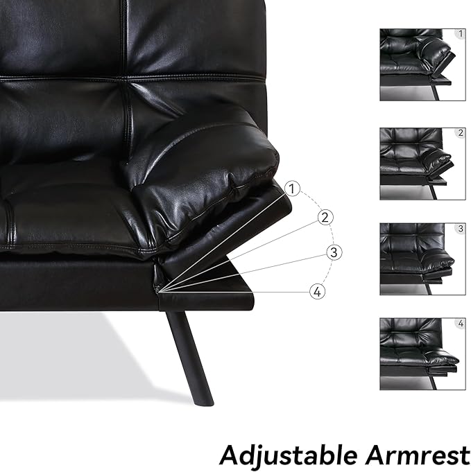 71 Convertible Futon Sofa BedBright Black Faux Leather Futon CouchMemory Foam Reclining Sleeper Sofa BedModern Folding Small Loveseat Couches for Living RoomOfficeApartment