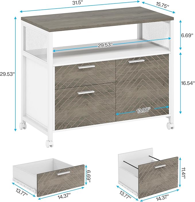 Tribesigns Modern File Cabinet with Drawers for Letter-Sized File and Door Lockable lateral Filing Cabinet Printer Stand with Storage Shelves and with Rolling Caster for Home Office (Oak)