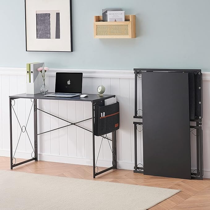 VECELO Folding Desk Water Proof Writing Desk with Storage Bag Work Desk Home Office Computer Desk for Small Space/Home Office/Dormitory 39 InchRetro Black