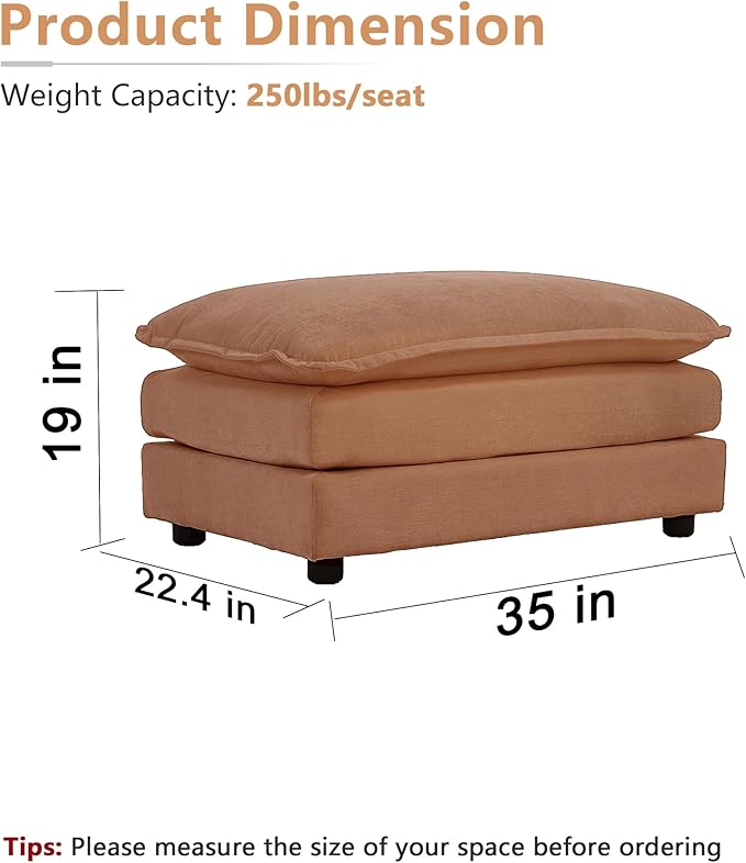 mikibama Chenille Upholstered Couches Ottoman for Modular Sectional Sofa Orange