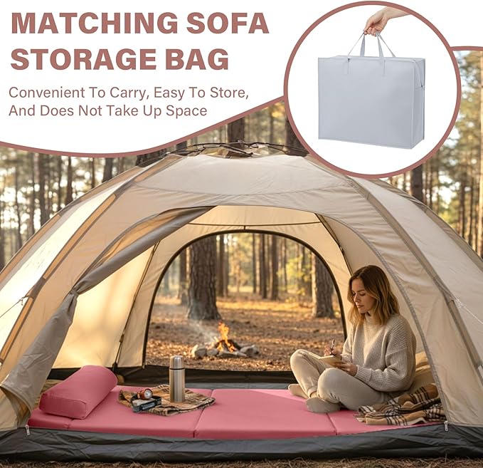 Tiita Folding Sofa Bed Chair 4-Fold Convertible Sleeper Chair with Lumbar Pillow Washable Cover &amp Side Pocket Floor Couch Bed with Raised Seat Single Size for Small Spaces Pink