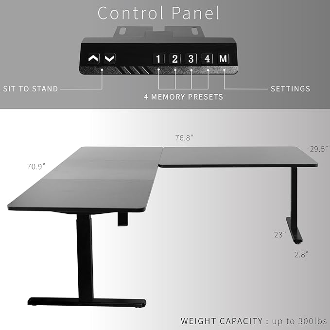 VIVO Electric Height Adjustable 77 x 71 inch Corner Stand Up Desk 2 White 30 inch Deep Table Tops White Frame Memory Controller L-Shaped Workstation 3E Series DESK-KIT-3E7W