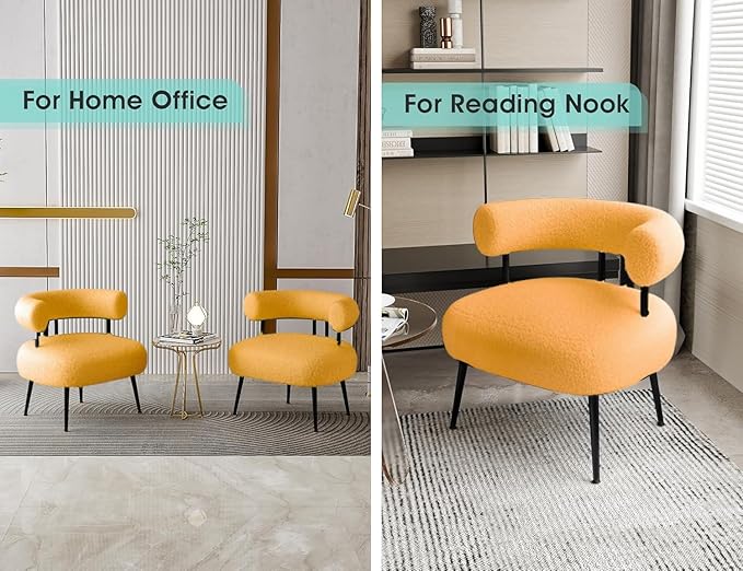 Modern Accent Chair Round Upholstered Barrel Armchair for Small Spaces Fluffy Side Corner Sherpa Sofa Chair for Living Room Bedroom