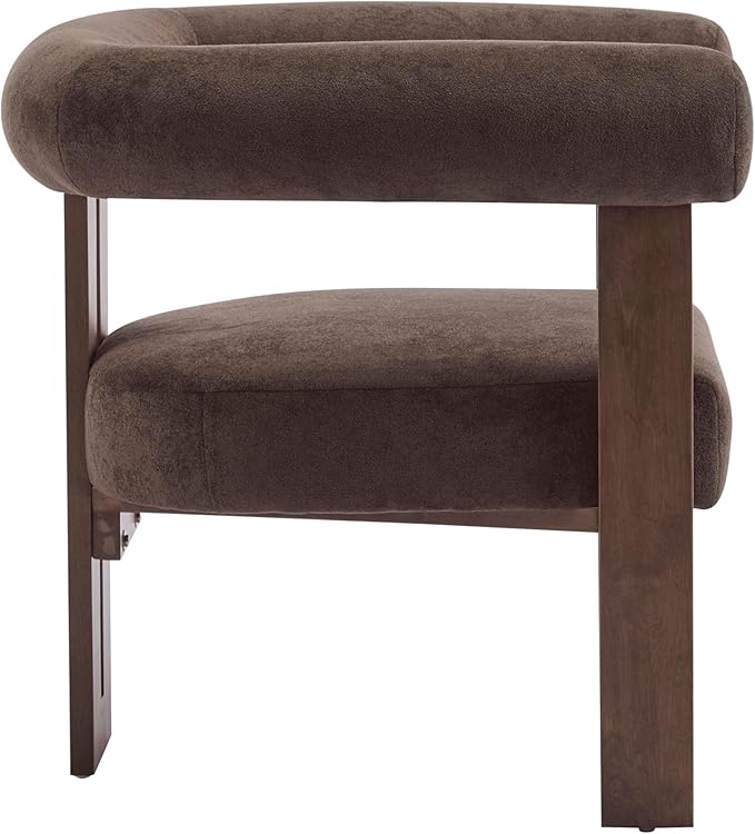 Christopher Knight Home Rones Modern Velvet Upholstered Accent Chair Wooden Living Room Club Chair with Curved Backrest Minimalist Bedroom Comfy Reading Chair Thick Padded Seat Dark Brown+Walnut