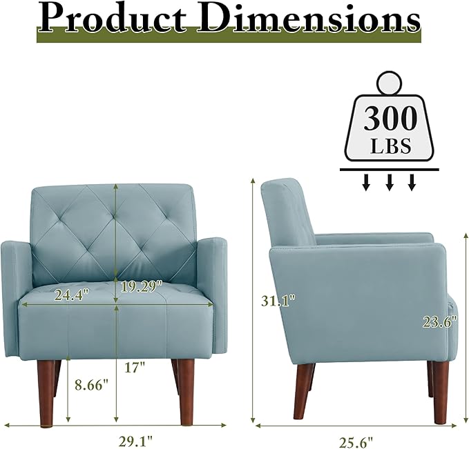 Faux Leather Accent Chair Modern PU Armchair Retro Tufted Upholstered Arm Chair Comfy Leather Club Chair Single Sofa for Living Room Bedroom Reading Room Apartment (Blue)