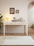 French Country Style White Writing Desks with Drawers 47 Solid Wood Farmhouse Computer Table for Home Office Living Room Study or Workspace (White)