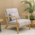 Mid Century Modern Accent Chair with Wood Frame Living Room Chairs with Waist Cushion Bedroom Chair with Arm for Reading (Grey)