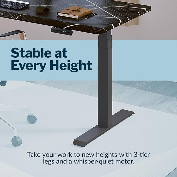 Vari ComfortEdge 60x30 Inch Adjustable Electric Standing Desk – Limited Edition Sit Stand VariDesk with Memory Presets &amp Sloped Front Edge + Tool-Free Assembly (Black Marble/Slate Legs)