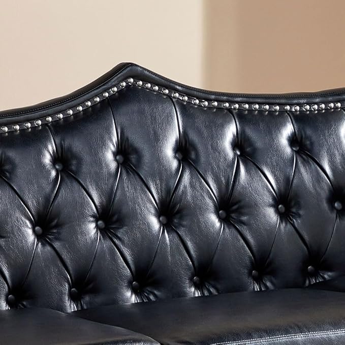 AVZEAR Chesterfield 2-Piece Living Room Sectional Sofa Set Mid-Century Modern Upholstered PU Sofa Couch Classic Tufted Button Sofa with Nailhead Trim for Living Room Office (1+3 Seat Black)