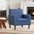KOMFOTT Mid Century Modern Accent Chair Faux Leather Upholstered Armchair with Button Tufted Decoration &amp Rivets Rubber Wood Legs Soft Padded Seat Cushion Single Sofa for Living Room Home (Bl