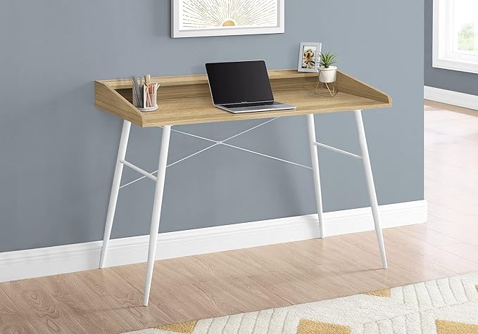Computer Desk Home Office Laptop Storage Shelves 48 l Work Natural Laminate White Metal Contemporary Modern