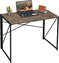 Garden Elements Modern Small Folding Computer Desk Portable Space-Saving Home Office Desk with Sturdy Metal Frame Brown 39