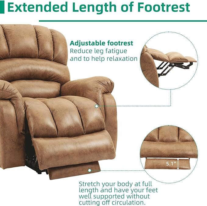 VIVIJASON Tall Man Large Power Lift Recliner Chair with Extended Footrest for Elderly Overstuffed Wide Electric Lift Chair with Heat &amp Massage 2 Remote Controls Side Pockets &amp USB Ports Sa