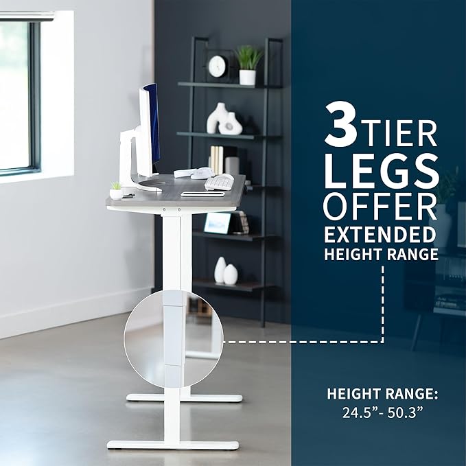 VIVO Electric 55 x 28 in Dual Motor Sit Stand Desk Memory Height Adjustment 2B Series Dark Gray Top White Frame DESK-KIT-2W55G