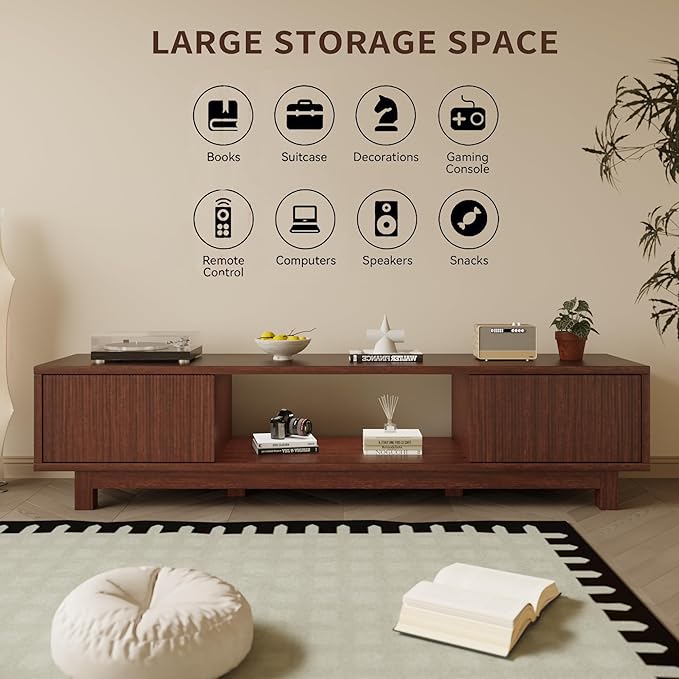 Maggym 70″ TV Stand with Storage Modern Media Console with 2 Doors and Open Shelves Entertainment Center for Living Room Walnut