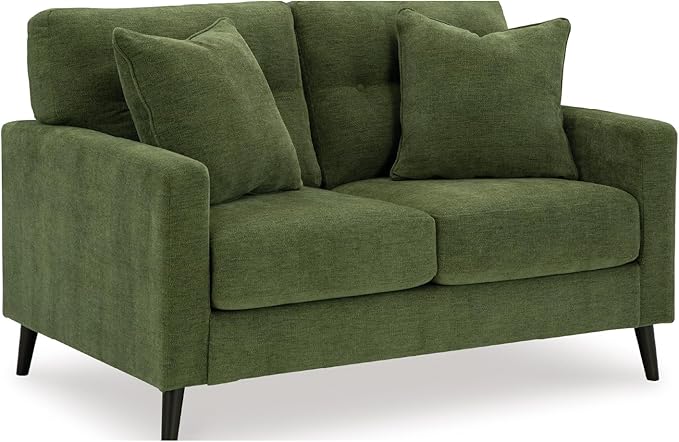 Signature Design by Ashley Bixler Mid-Century Modern Tufted Loveseat with 2 Toss Pillows Green