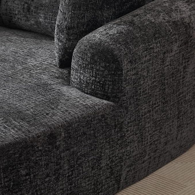 65.7 Oversized Chaise Longue Chair Indoor Modern Upholstered Corduroy Deep Seat Sofa Bed with Throw Pillows and Armrests Sleeper Sofa Couch for Living Room (Black)