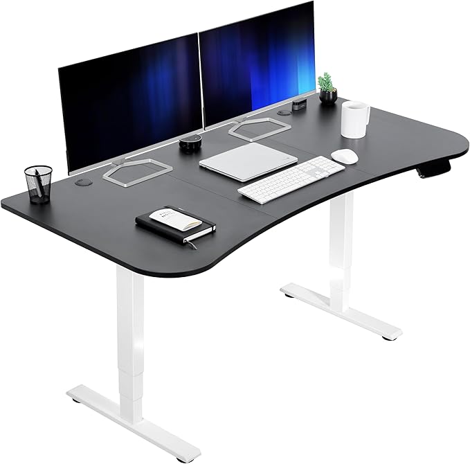 VIVO Electric 63 x 32 in Standing Desk Memory Height Adjustment 176 lb Frame Support 2E Series Black Top White Frame DESK-KIT-2EWB