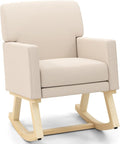 Giantex Upholstered Rocking Chair Nursery Rocking Chair w/Widened Back Machine-Washable Seat Cushion Cover Solid Rubber Wood Frame Glider Rocker Accent Chair for Living Room Bedroom Beige