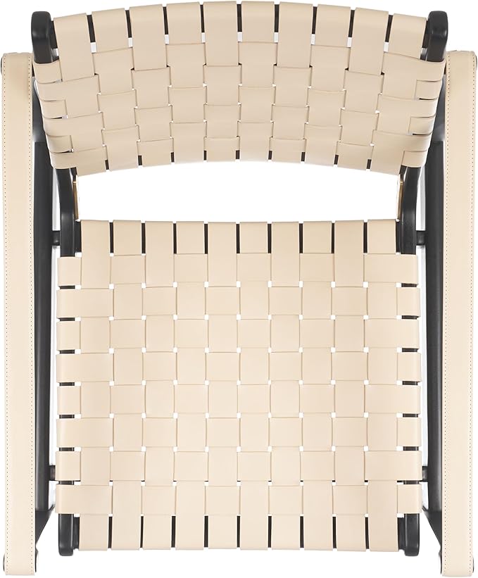 SAFAVIEH Couture Collection Dilan Black Solid Wood/White Genuine Leather Safari Chair (Fully Assembled)
