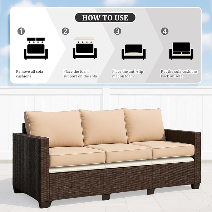 HAVARGO Couch Cushion Support for Outdoor Sagging Seat 20x20x2 Inches Couch Supports for Sagging Cushions Quick-Drying and High Density Foam Sofa Cushion Support with Anti Slip Mesh Fabric Set of 2