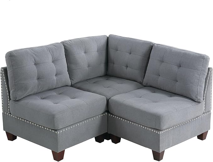 Living Room Furniture Tufted Armless Chair Grey Linen Like Fabric 1pc Armless Chair Cushion Nail Heads Wooden Legs
