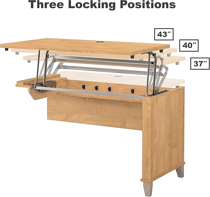 Bush Home Somerset 72W 3 Position Sit to Stand L Shaped Desk with Hutch in Maple Cross | Adjustable Height Table for Office