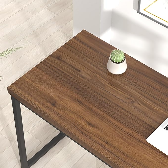 FOLUBAN Modern Office Desk Rustic Wood and Metal Computer Desks Industrial Study Writing Table Simple Work Gaming PC Desk for Bedroom Living Room Walnut 47 Inch