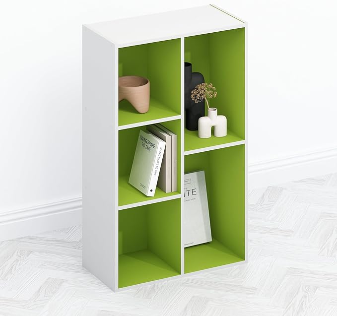 Furinno TOMI TV Stand 5-Cube Entertainment Center with Open Shelf Reversible TV Console for Living Room Bedroom Home Office Green