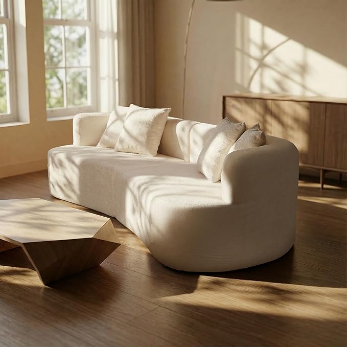 106 Modern Curved Boneless Sectional Couches for Living Room Luxury Chenille Fabric Oversized Modular Cloud Sofa with 4 Pillows Comfy Deep Seat Foam Couch in Box No Assembly (4 Seater Beige)