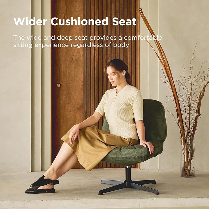 Nouhaus Balloon Criss Cross Chair Cross Legged Swivel Vanity Chair with Wide Comfy Padded Seat Armless No Wheels Fabric Modern Home Lounge Chairs for Living RoomBedroom(Green)