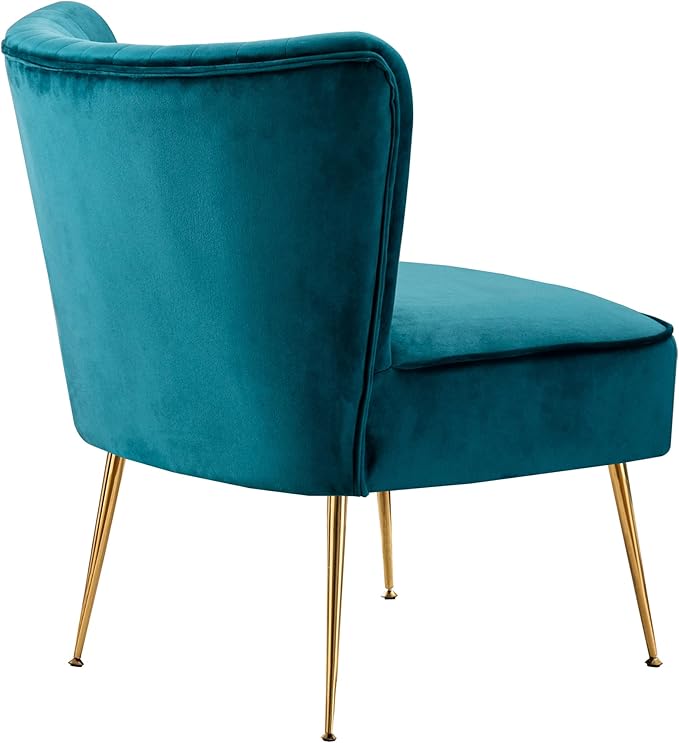 WO Home Furniture 25 Wide Tufted Velvet Accent Chair with Rust Resistant Golden Metal Legs Premium Quality Rust Resistant Seat for Your Den Living Room Bedroom Inside Area (Teal)